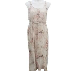 ASM Collection Floral Midi Dress Cream Blush Pink Flutter Sleeve Medium